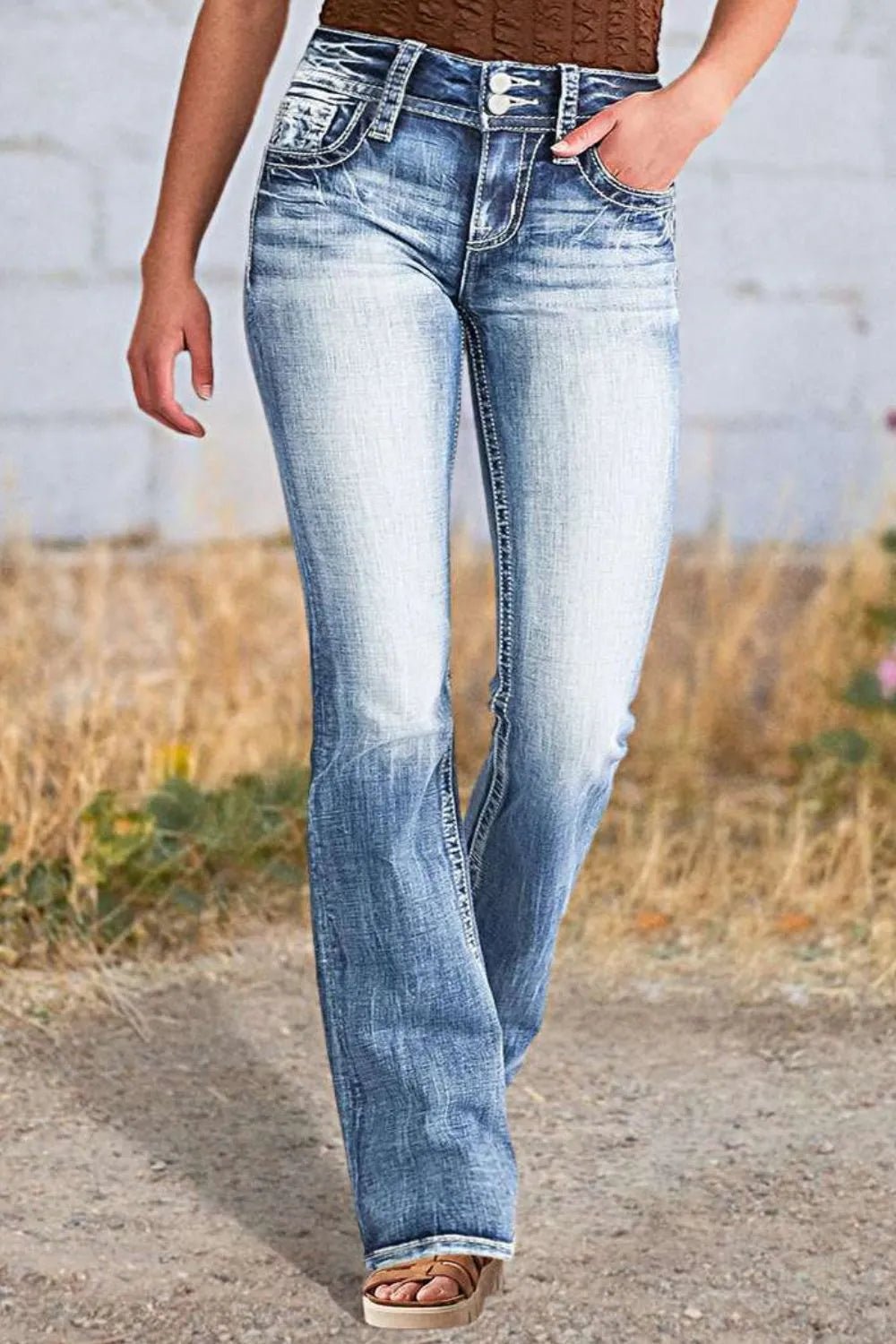 Star Embroidered Bootcut Jeans - Ramm Clothing Ink