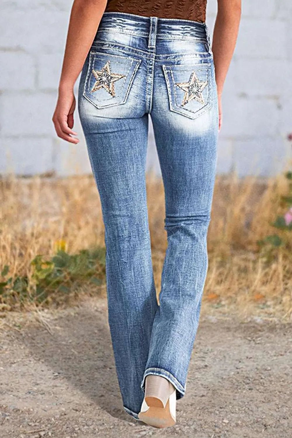 Star Embroidered Bootcut Jeans - Ramm Clothing Ink