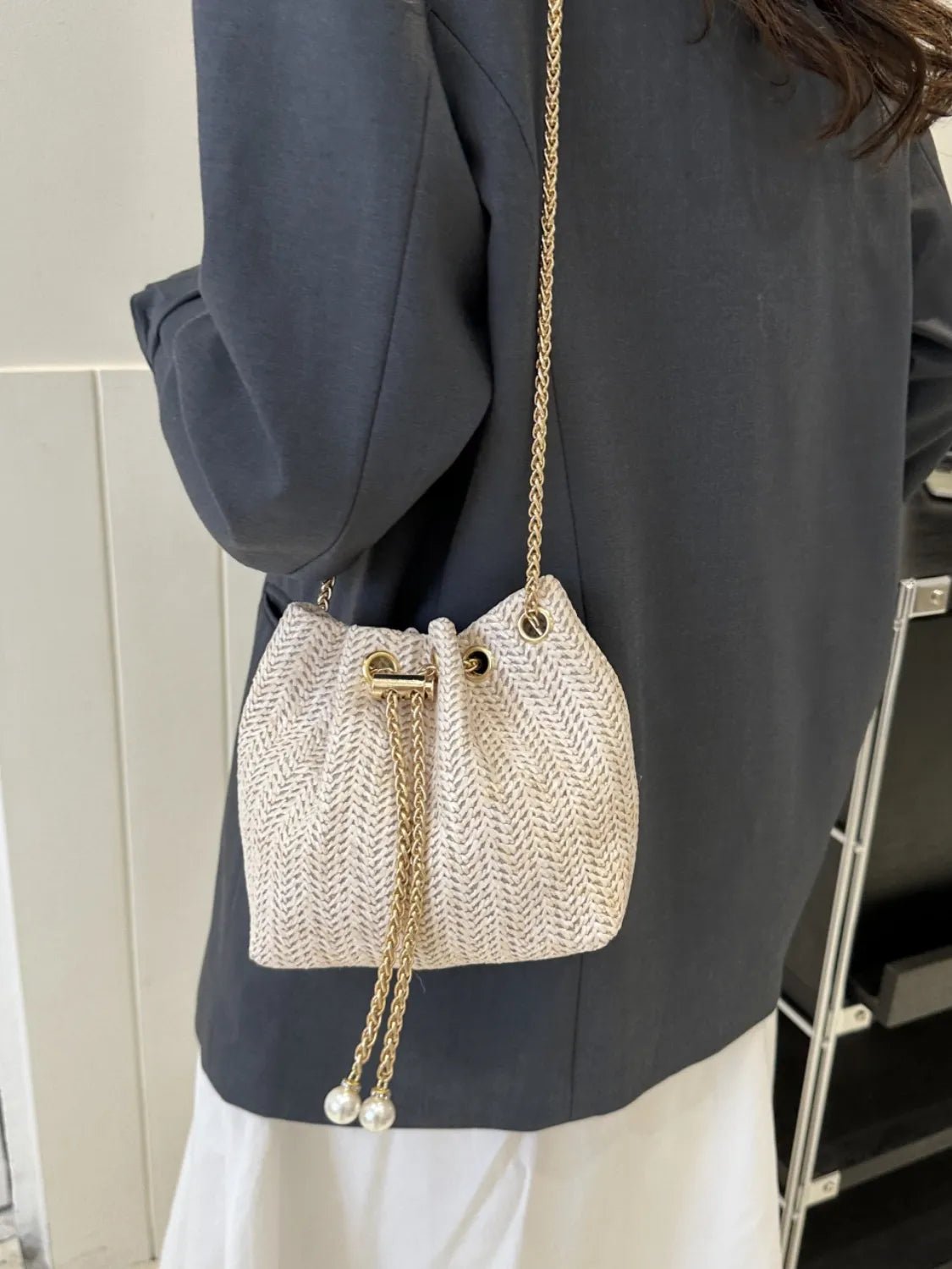 Straw Braided Chain Bucket Bag - Ramm Clothing Ink