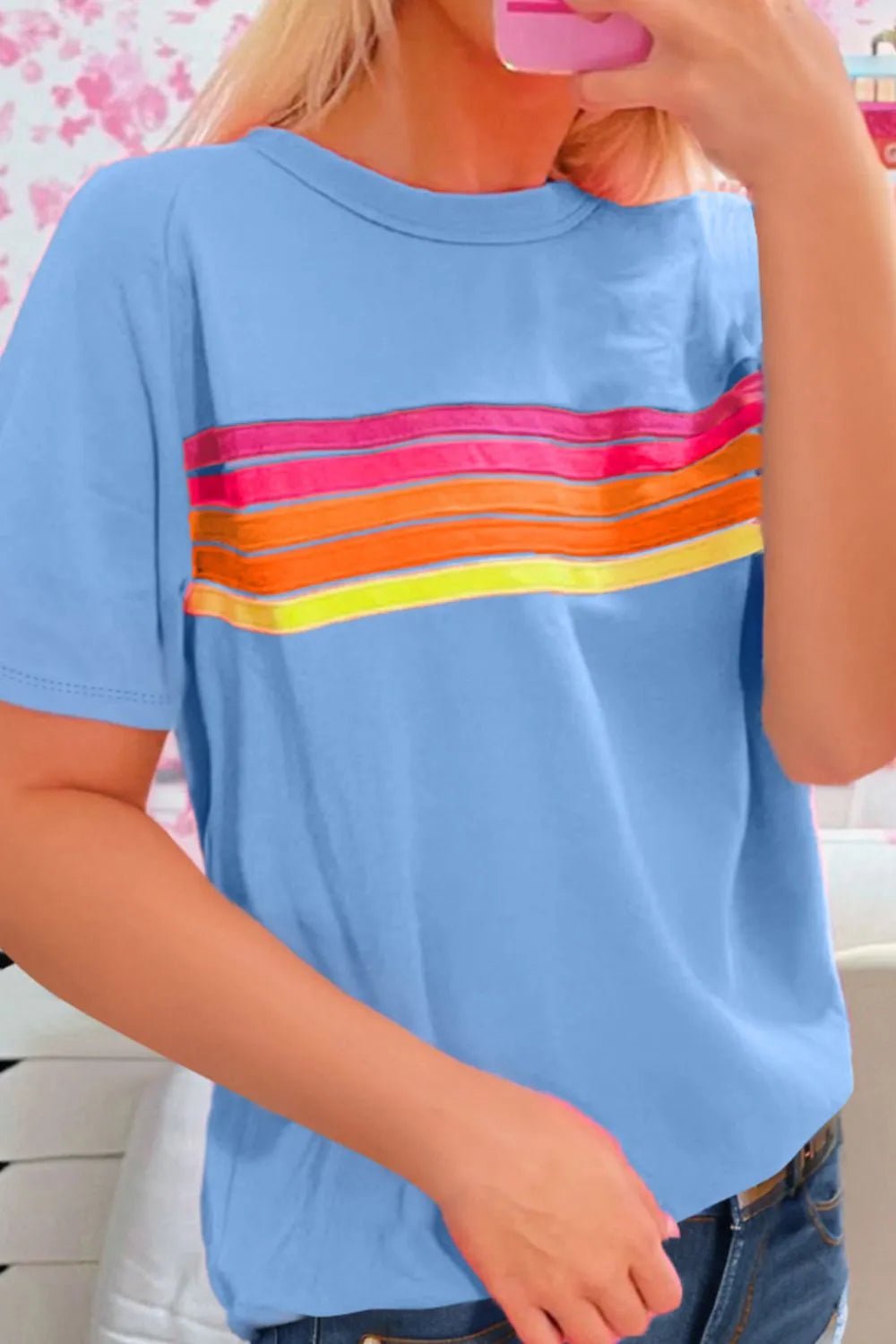 Striped Round Neck Short Sleeve T-Shirt - Ramm Clothing Ink