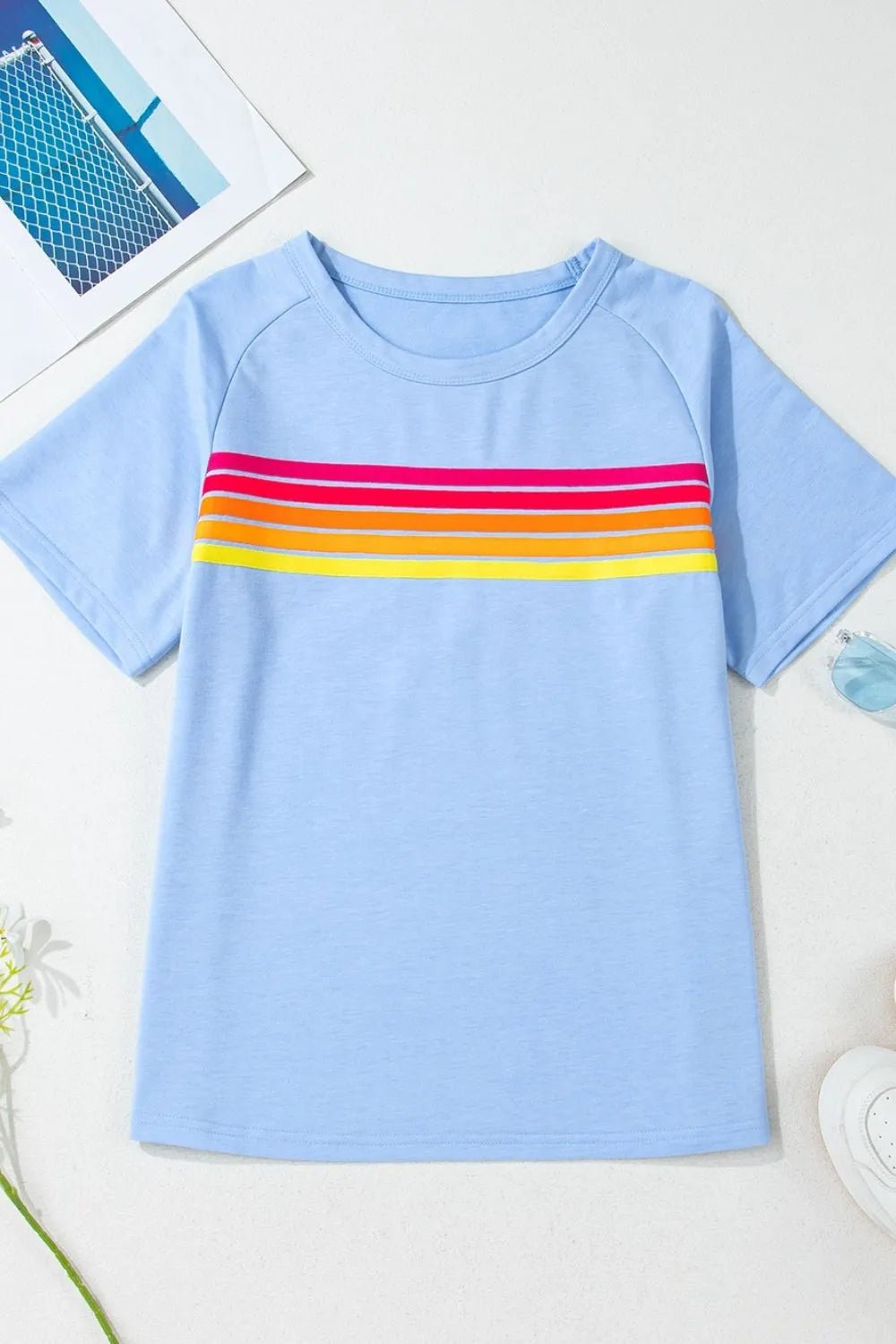 Striped Round Neck Short Sleeve T-Shirt - Ramm Clothing Ink