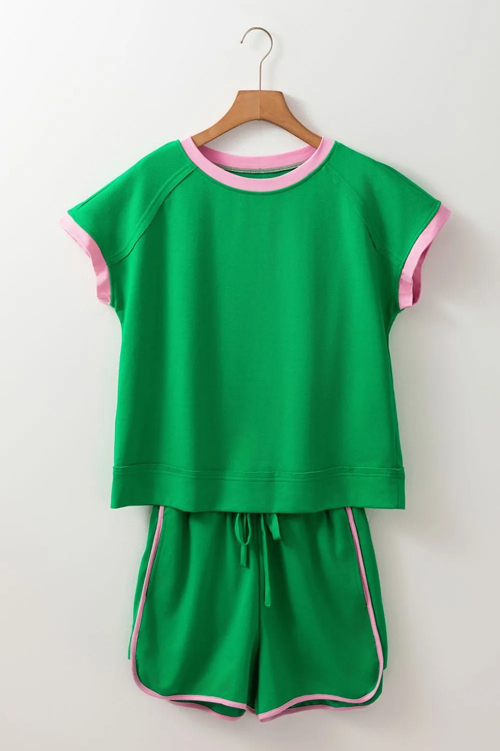 Two Tone Contrast Textured Crewneck Tee and Shorts Set - Ramm Clothing Ink