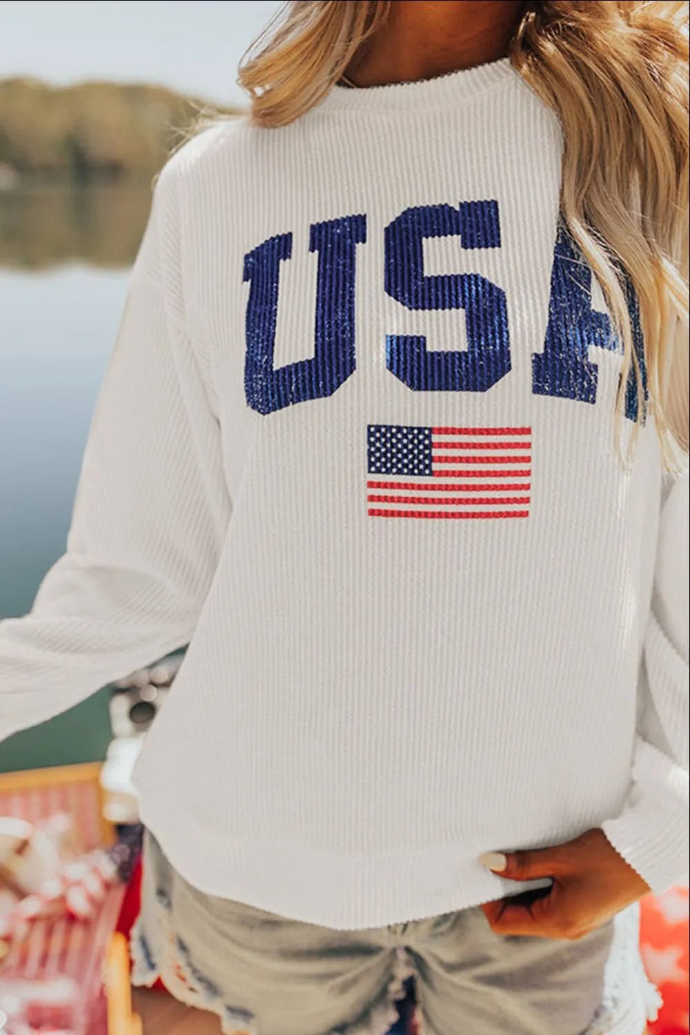 US Flag Corded Long Sleeve Sweatshirt - Ramm Clothing Ink