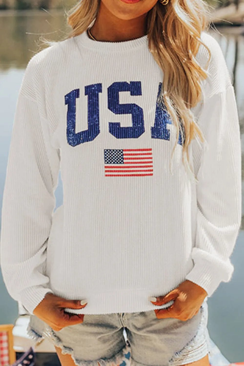 US Flag Corded Long Sleeve Sweatshirt - Ramm Clothing Ink