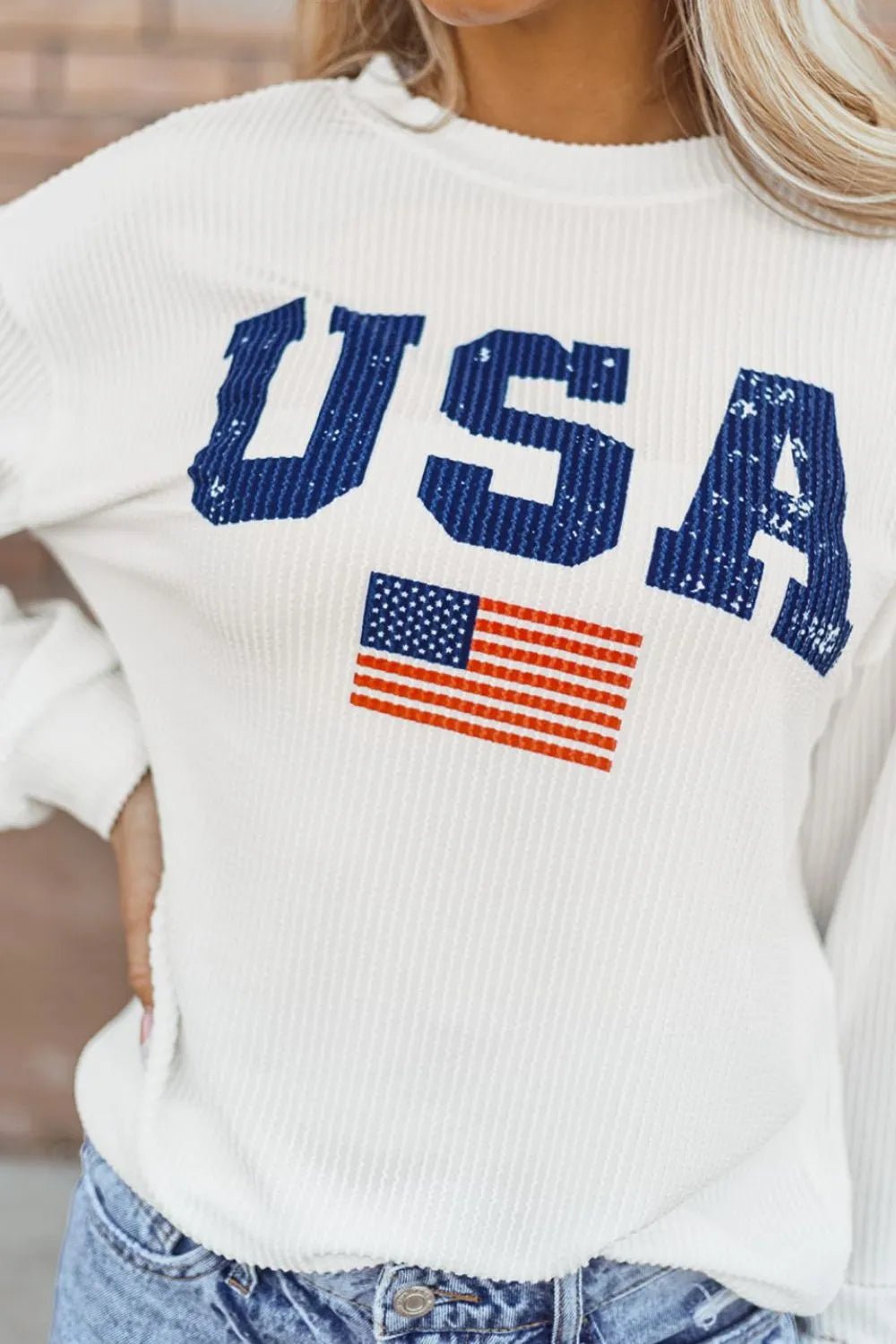 US Flag Corded Long Sleeve Sweatshirt - Ramm Clothing Ink