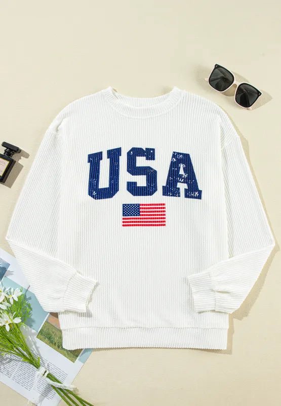 US Flag Corded Long Sleeve Sweatshirt - Ramm Clothing Ink