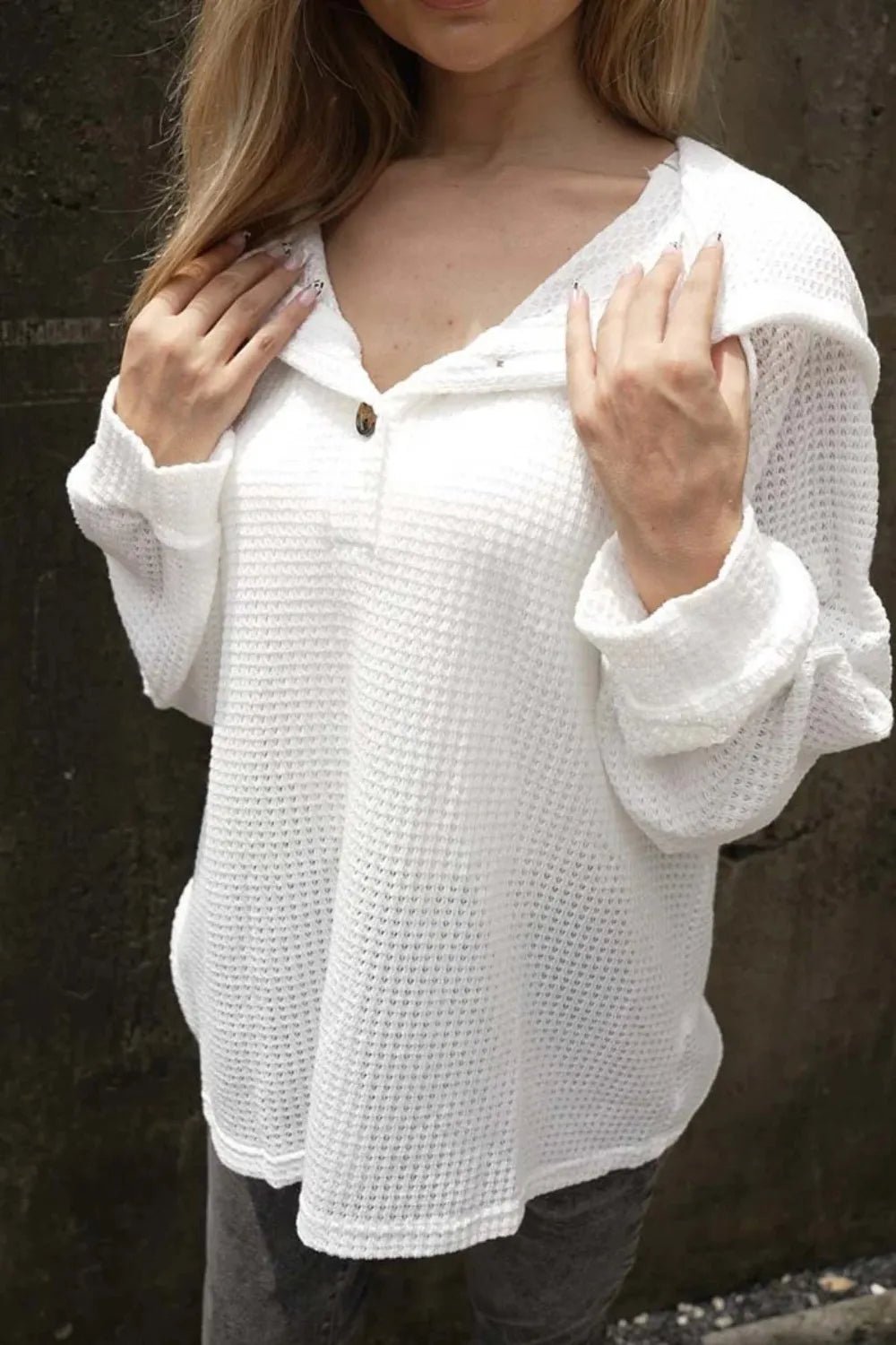V - neck casual loose long sleeved hoodie - Ramm Clothing Ink