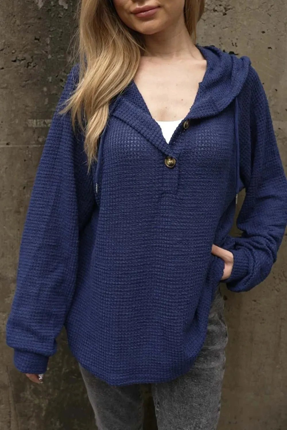 V - neck casual loose long sleeved hoodie - Ramm Clothing Ink