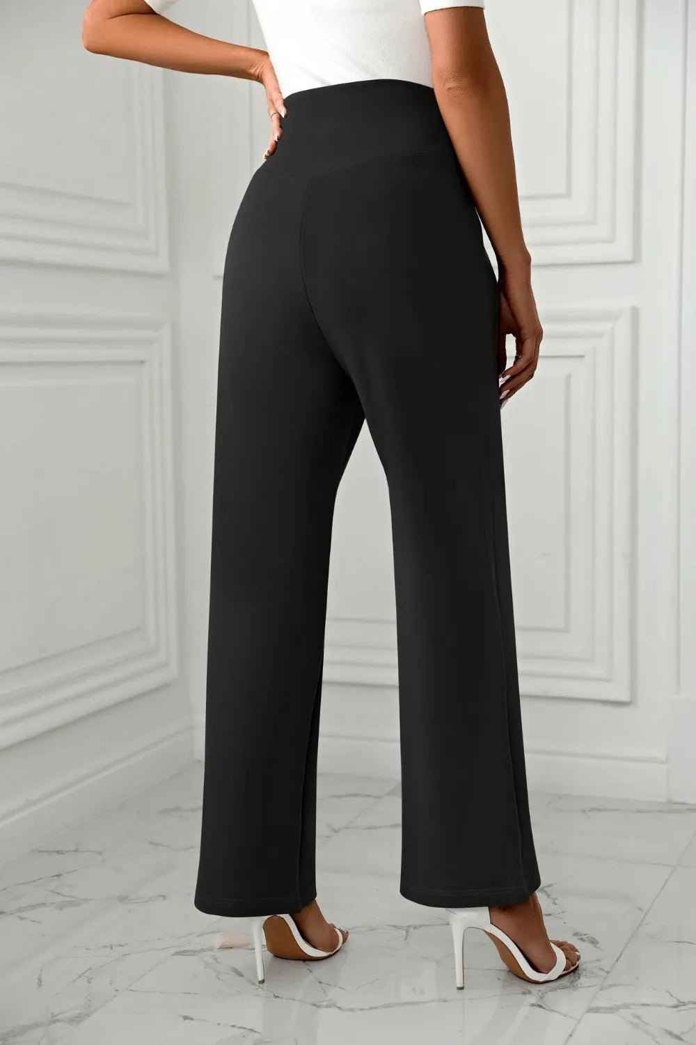 Women's cross casual high waisted straight leg sports stretch long pants - Ramm Clothing Ink