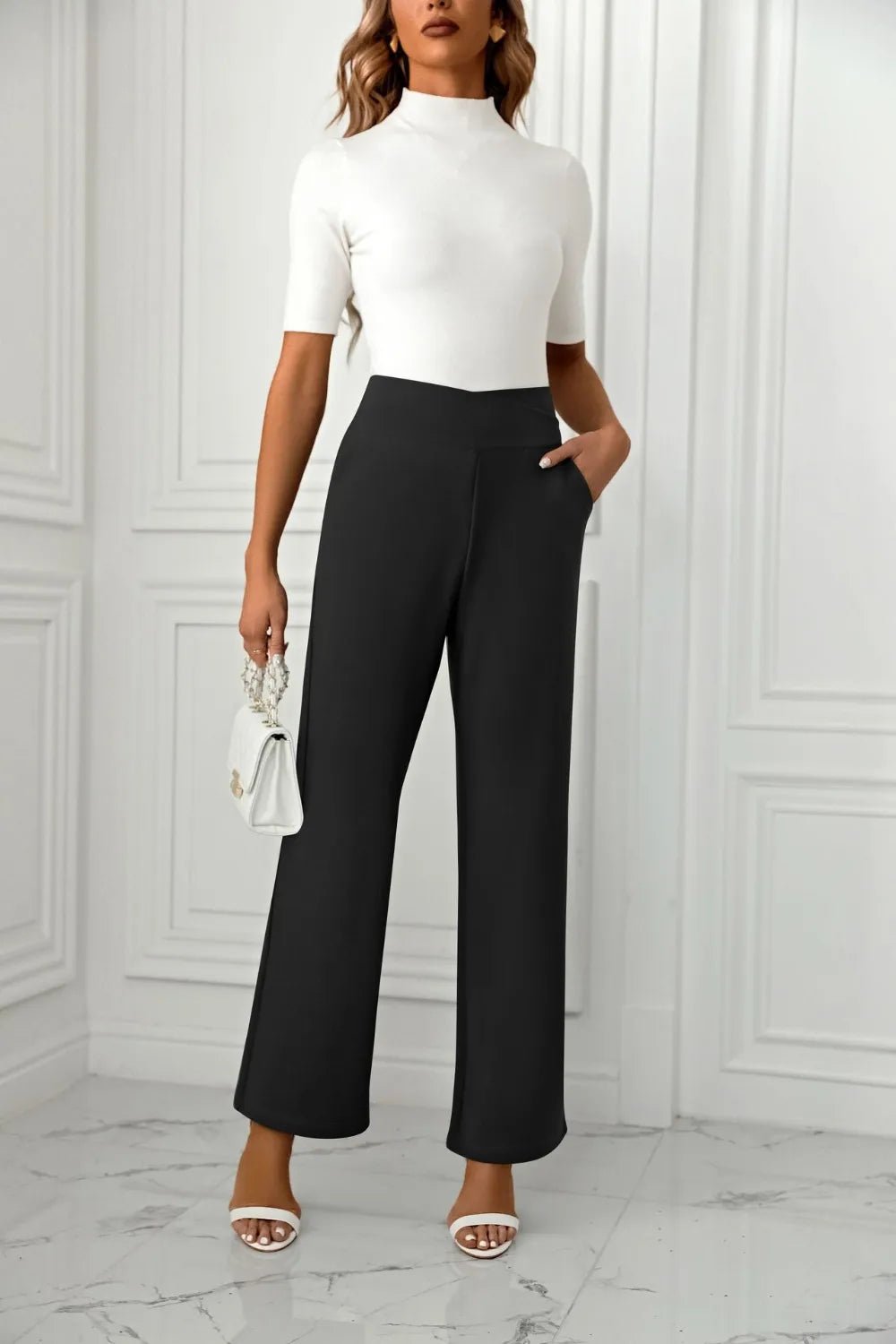 Women's cross casual high waisted straight leg sports stretch long pants - Ramm Clothing Ink