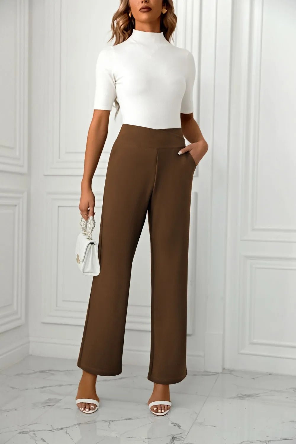 Women's cross casual high waisted straight leg sports stretch long pants - Ramm Clothing Ink