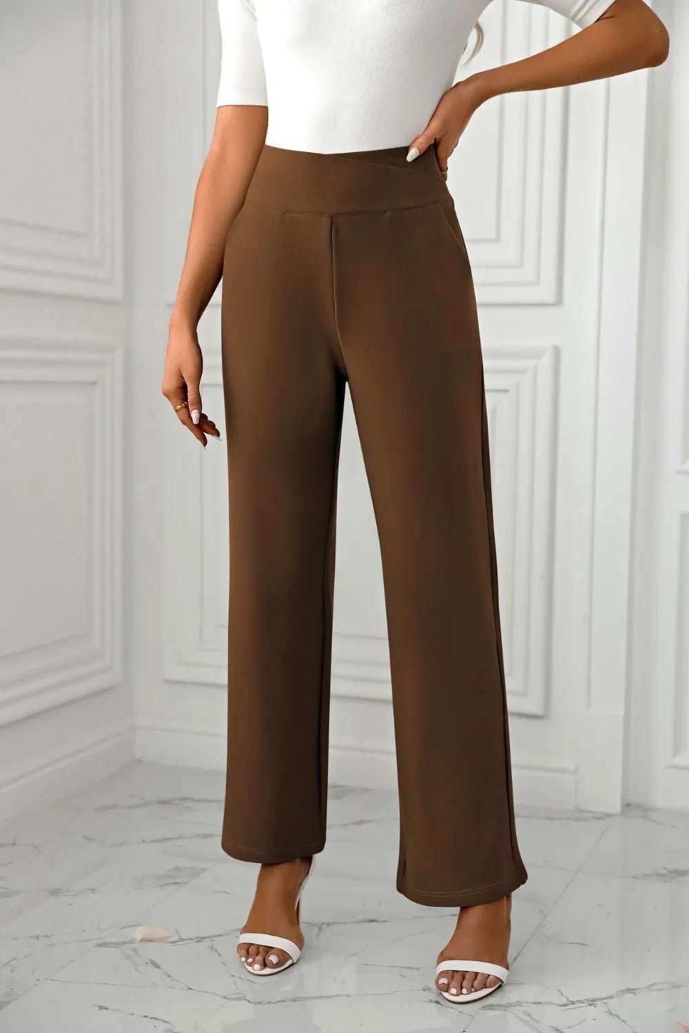 Women's cross casual high waisted straight leg sports stretch long pants - Ramm Clothing Ink