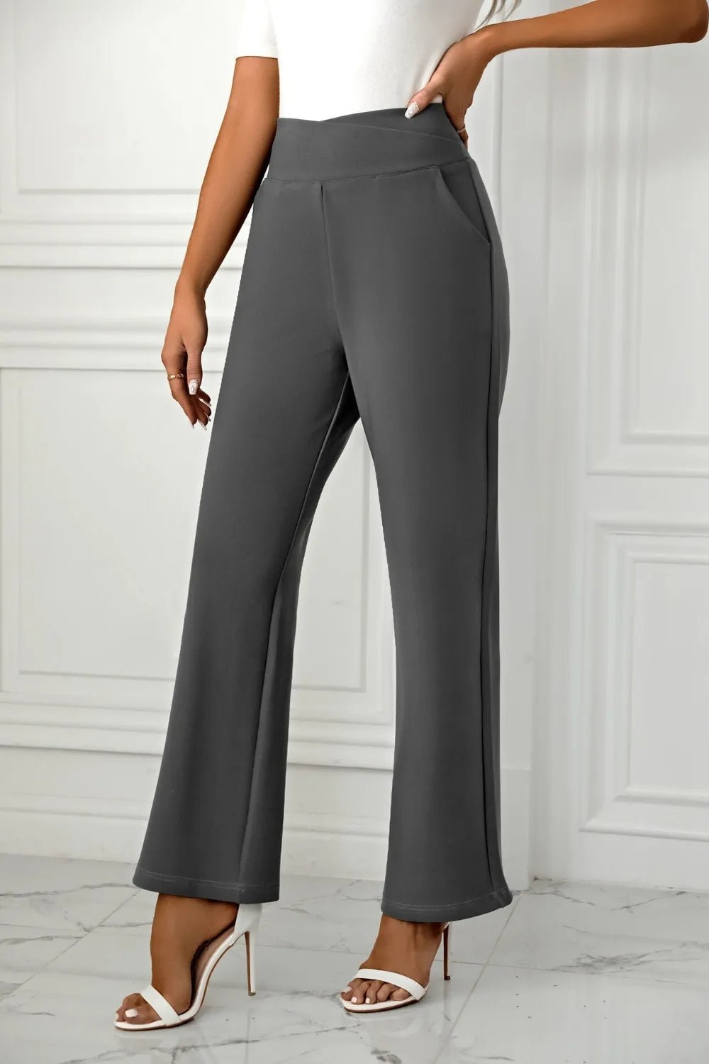 Women's cross casual high waisted straight leg sports stretch long pants - Ramm Clothing Ink
