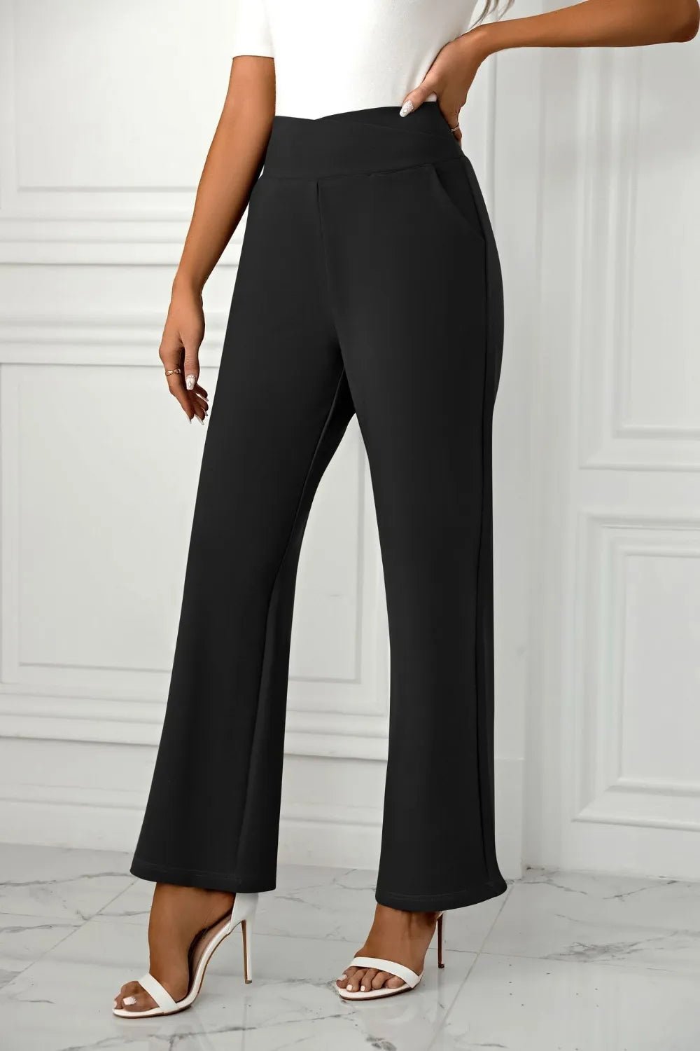Women's cross casual high waisted straight leg sports stretch long pants - Ramm Clothing Ink