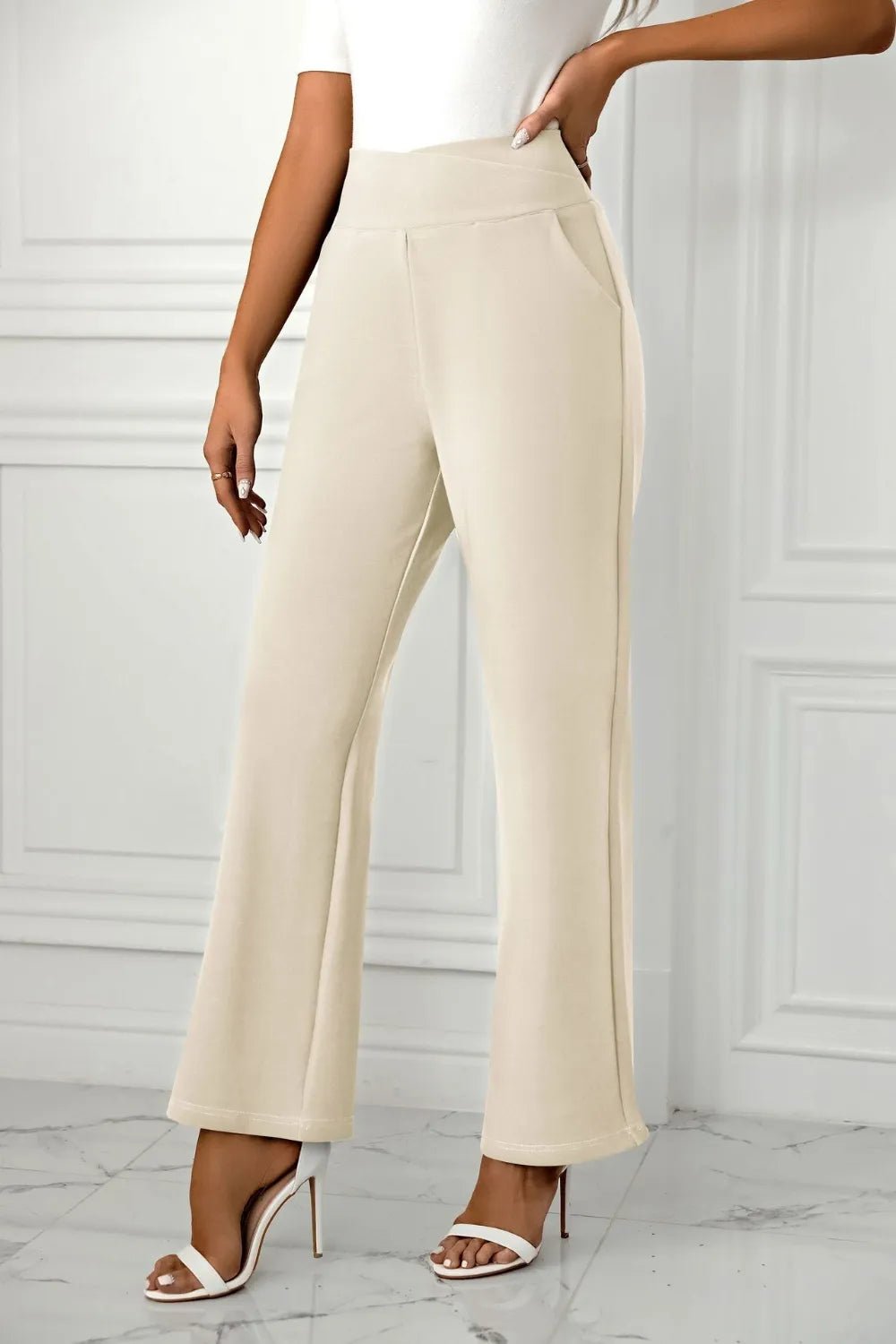 Women's cross casual high waisted straight leg sports stretch long pants - Ramm Clothing Ink