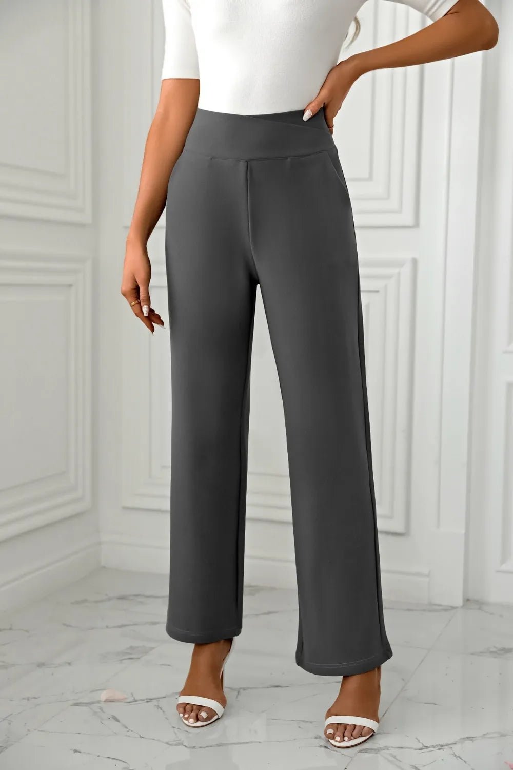 Women's cross casual high waisted straight leg sports stretch long pants - Ramm Clothing Ink