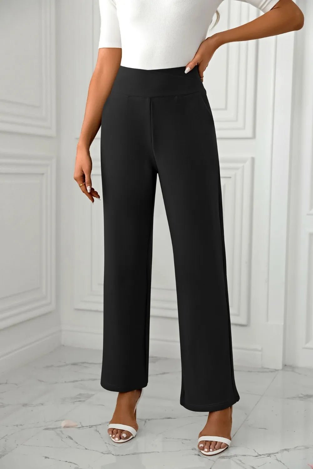 Women's cross casual high waisted straight leg sports stretch long pants - Ramm Clothing Ink