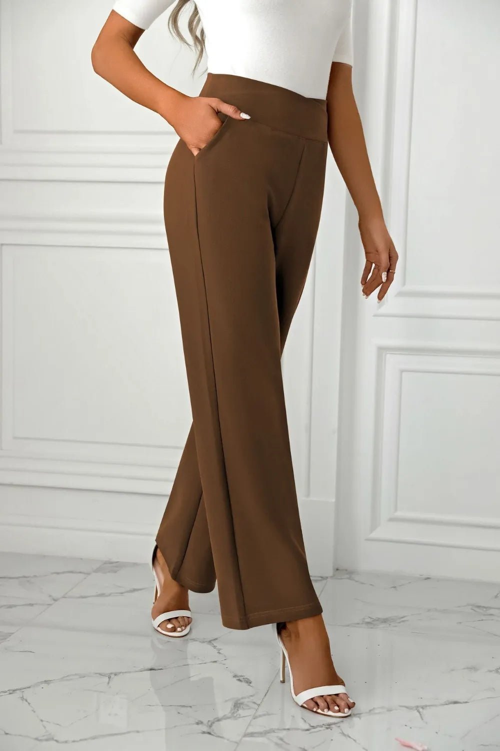 Women's cross casual high waisted straight leg sports stretch long pants - Ramm Clothing Ink