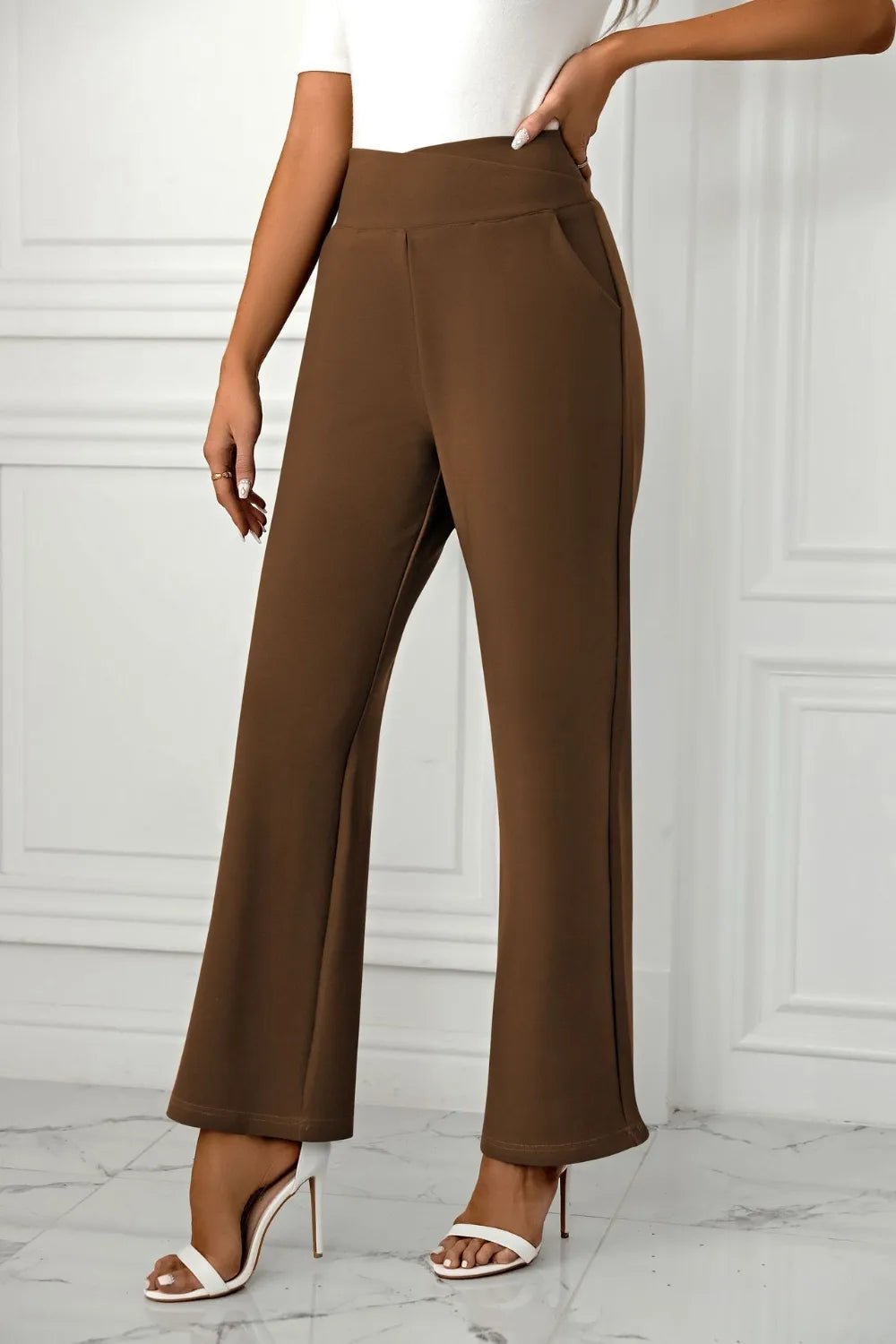 Women's cross casual high waisted straight leg sports stretch long pants - Ramm Clothing Ink