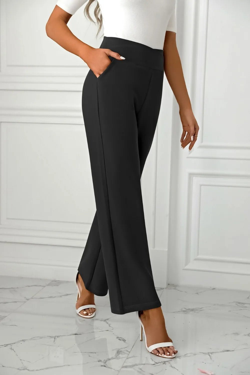 Women's cross casual high waisted straight leg sports stretch long pants - Ramm Clothing Ink