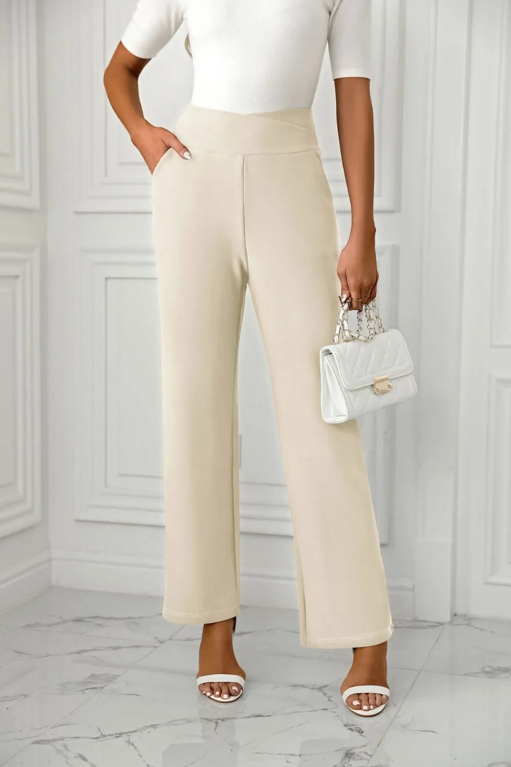Women's cross casual high waisted straight leg sports stretch long pants - Ramm Clothing Ink