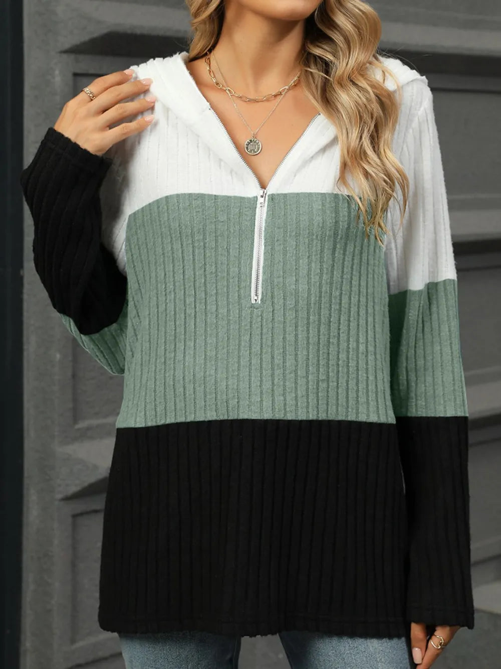 Multi-Colored Hooded Long Sleeve T-Shirt