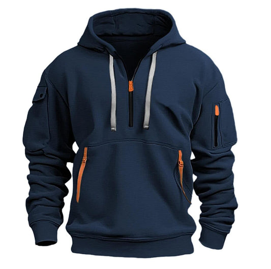 Half zip sports hoodie with multiple pockets