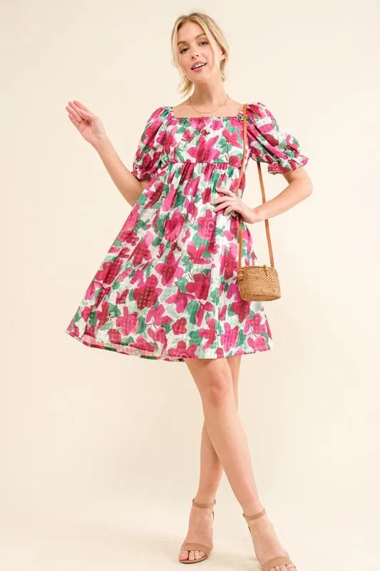 And The Why Smocked Floral Ruffle Short Sleeve Mini Dress - Ramm Clothing Ink