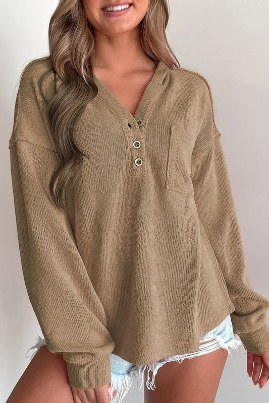 Button Detail Long Sleeve Hoodie - Ramm Clothing Ink