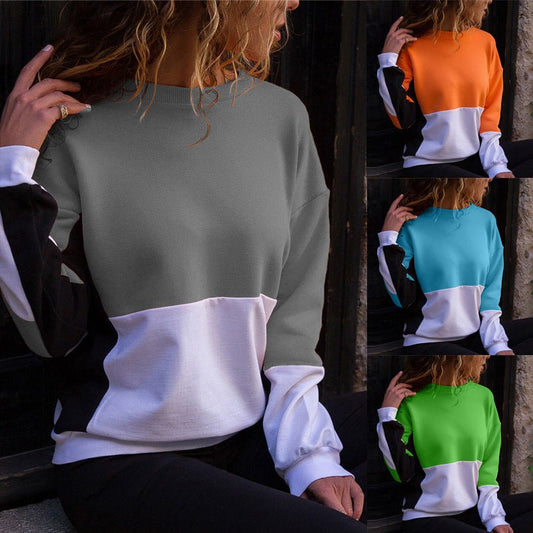 Color matching round neck casual long sleeve sweater - Ramm Clothing Ink