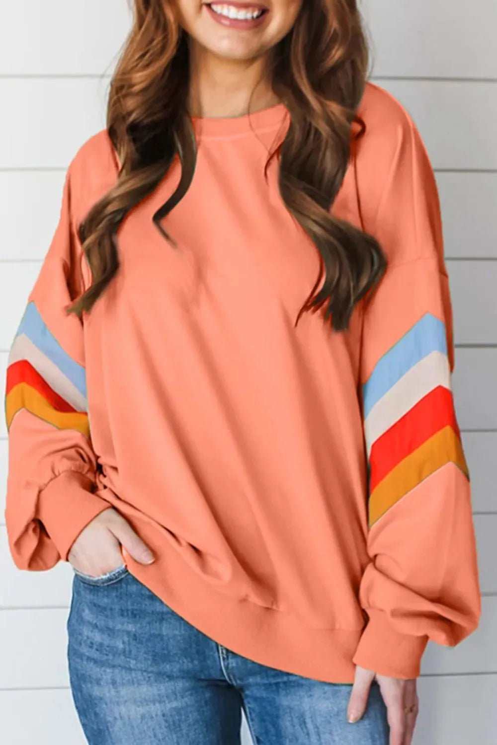 Contrast Round Neck Long Sleeve Sweatshirt - Ramm Clothing Ink