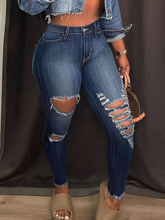 Distressed Skinny Jeans with Pockets - Ramm Clothing Ink