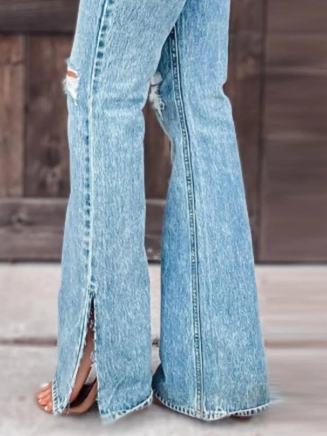 Distressed Slit Bootcut Jeans - Ramm Clothing Ink