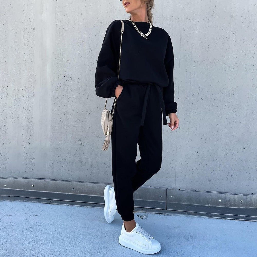 Fashion Solid Color Long - Sleeved Loose Casual Two - Piece Suit - Ramm Clothing Ink
