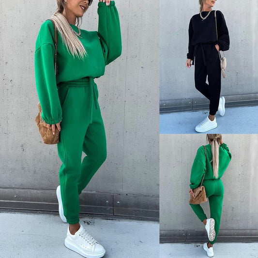 Fashion Solid Color Long - Sleeved Loose Casual Two - Piece Suit - Ramm Clothing Ink