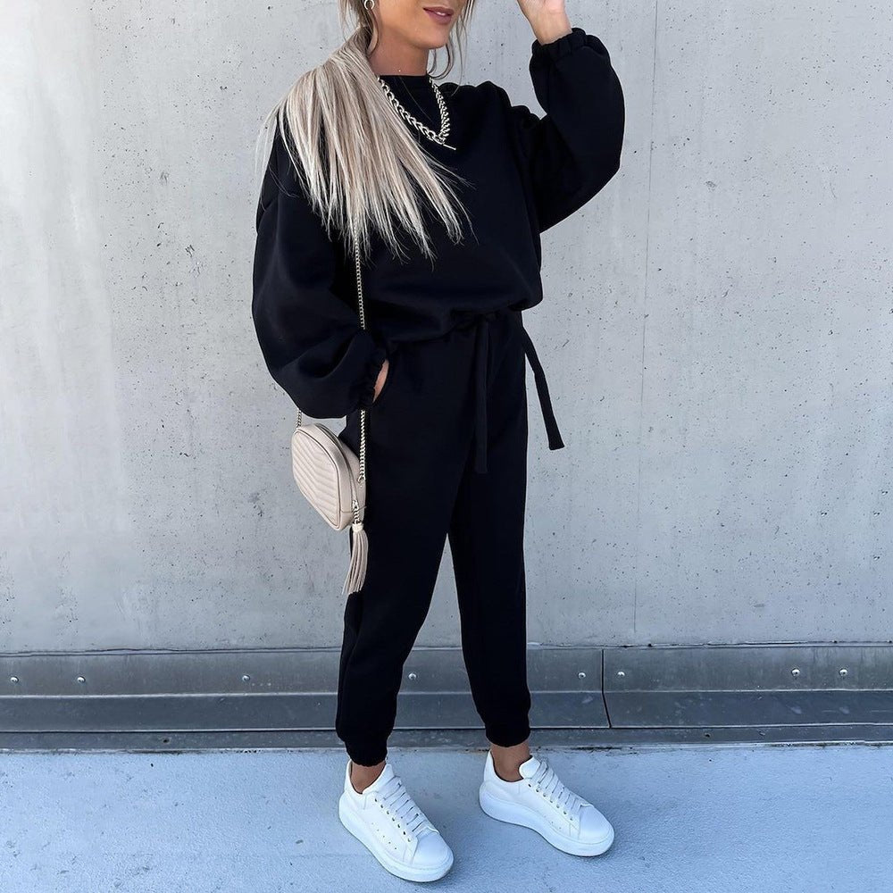 Fashion Solid Color Long - Sleeved Loose Casual Two - Piece Suit - Ramm Clothing Ink