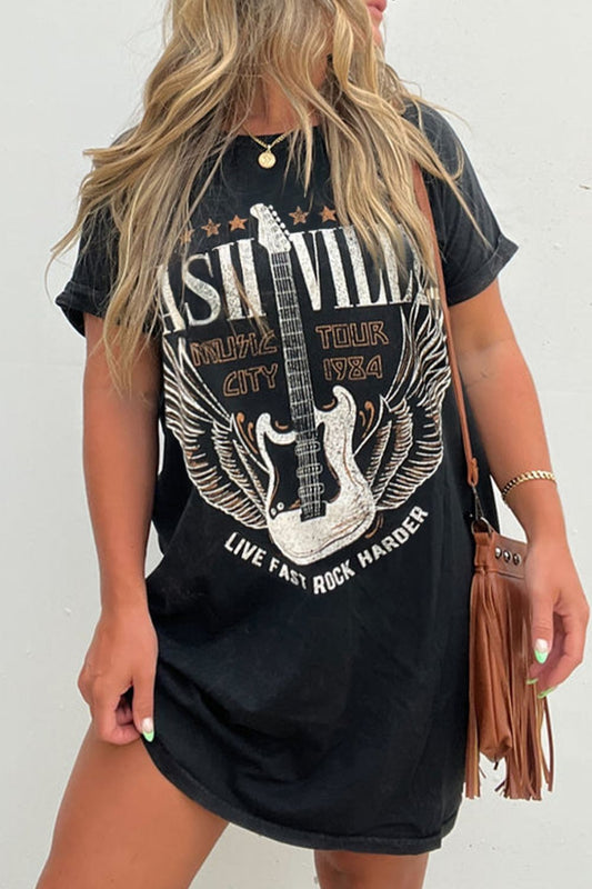 Graphic Round Neck Short Sleeve Tee Dress - Ramm Clothing Ink