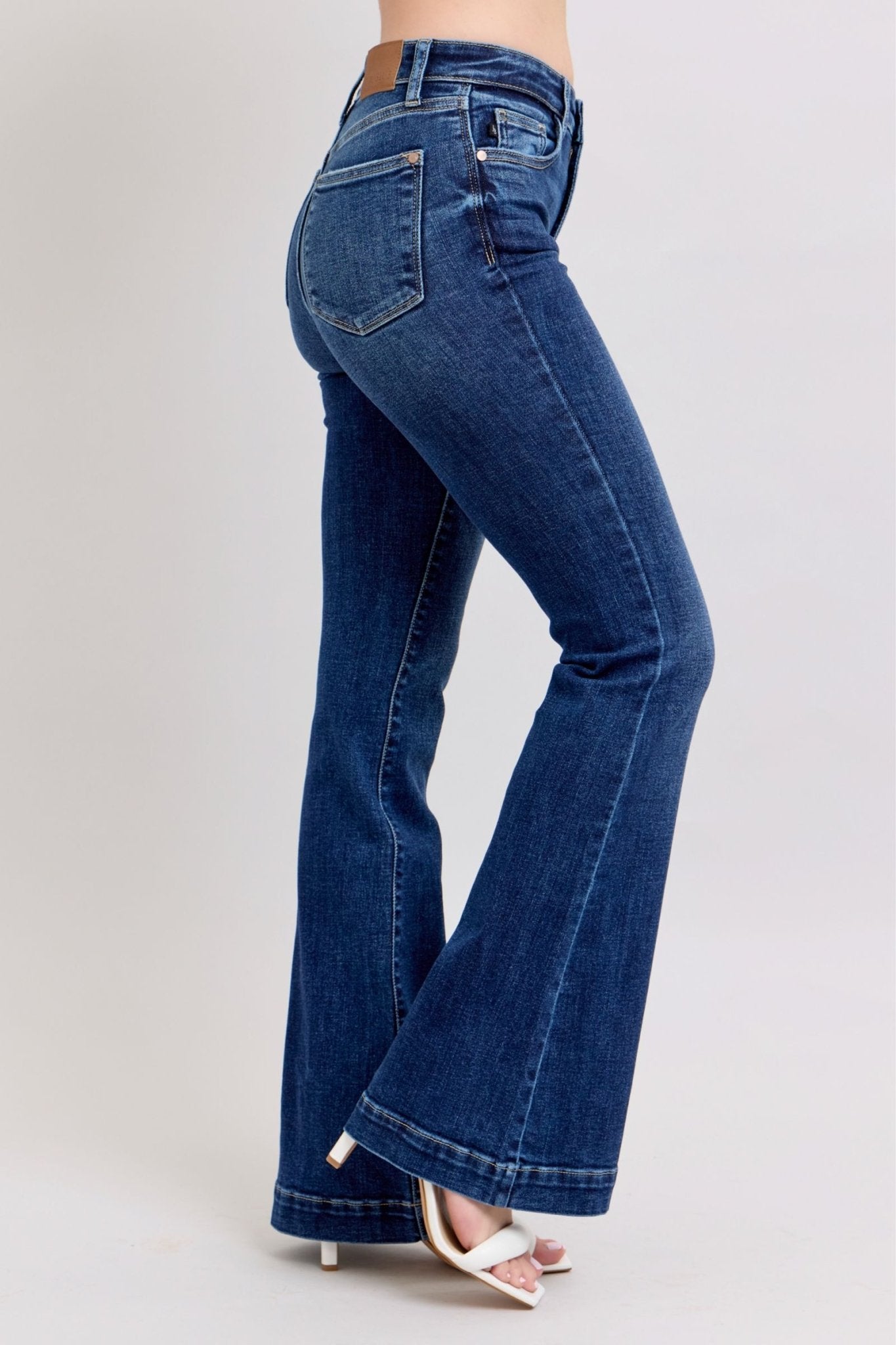 Judy Blue Full Size High Rise Flare Jeans with Pockets Plus Size - Ramm Clothing Ink