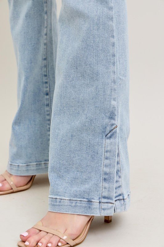 Judy Blue Full Size Tummy Control Vintage Wash Side Slit Slim Boot Jeans Plus Size - Ramm Clothing Ink