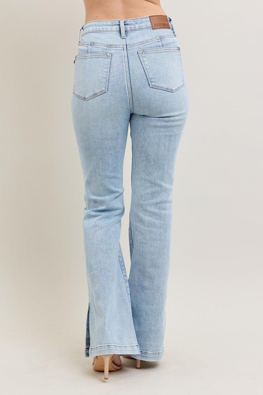Judy Blue Full Size Tummy Control Vintage Wash Side Slit Slim Boot Jeans Plus Size - Ramm Clothing Ink