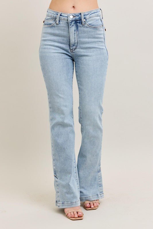 Judy Blue Full Size Tummy Control Vintage Wash Side Slit Slim Boot Jeans Plus Size - Ramm Clothing Ink