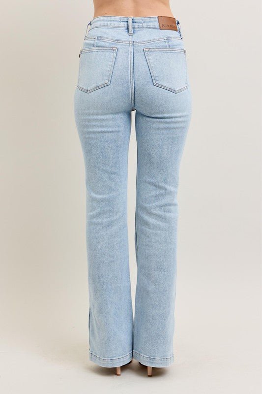 Judy Blue Full Size Tummy Control Vintage Wash Side Slit Slim Boot Jeans Plus Size - Ramm Clothing Ink