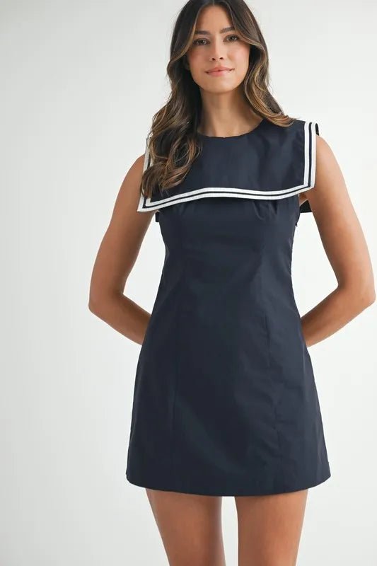 MABLE Contrast Piping Square Sailor Collar Mini Dress - Ramm Clothing Ink