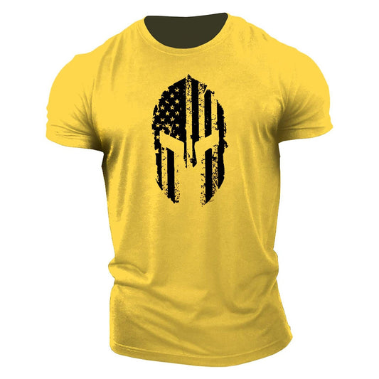 Men's American Flag Helmet Fitness Short Sleeve Cotton Gym T-shirt - Ramm Clothing Ink