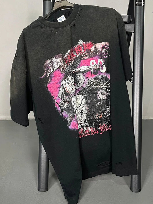 Men's Distressed Detail Round Neck Graphic T-Shirt - Ramm Clothing Ink