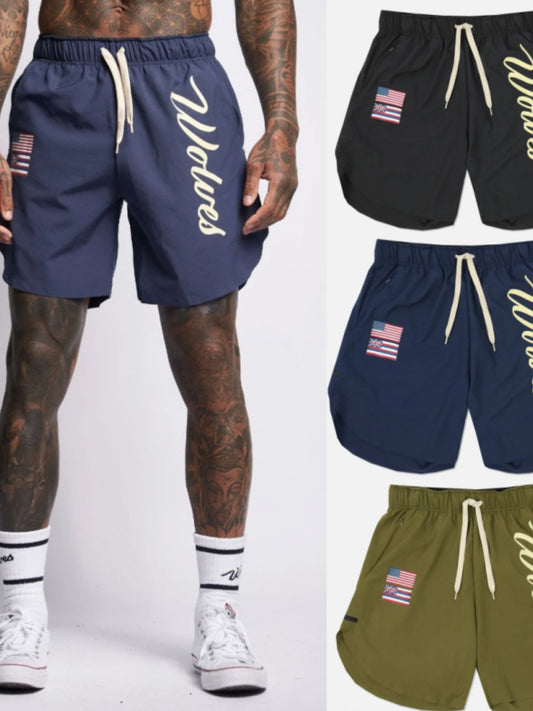 Men's Drawstring US Flag Active Shorts - Ramm Clothing Ink