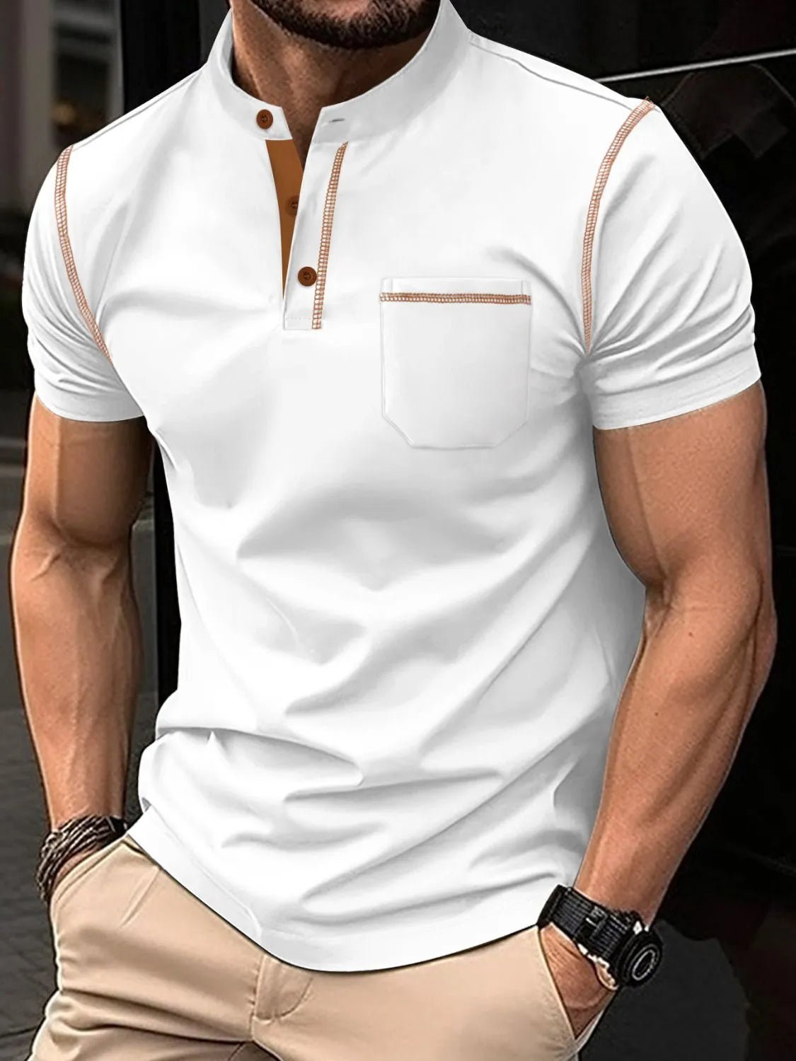 Men's Full Size Button Detail Short Sleeve Polo Plus Size - Ramm Clothing Ink
