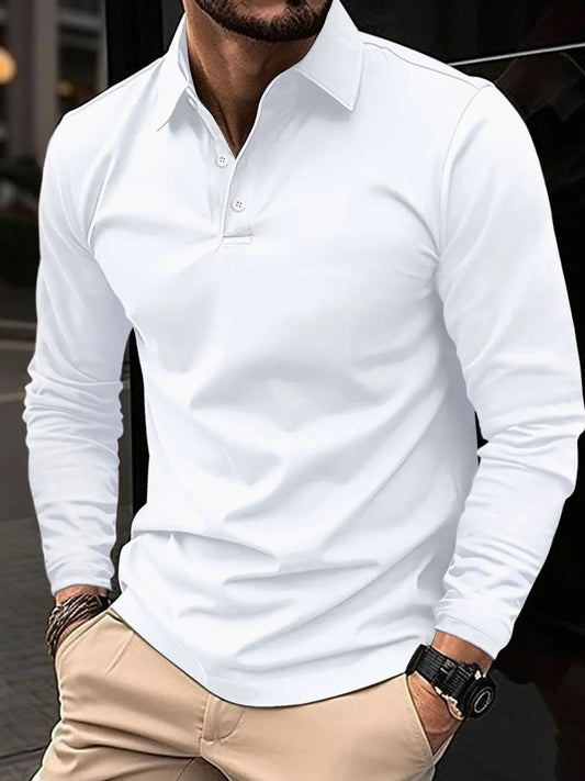 Men's Full Size Collared Neck Long Sleeve Polo Plus Size - Ramm Clothing Ink