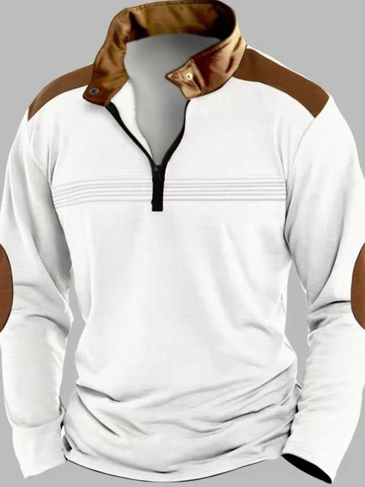 Men's Full Size Contrast Half Zip Long Sleeve Polo Plus Size - Ramm Clothing Ink