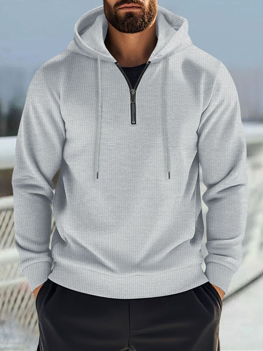 Men's Full Size Quarter Zip Long Sleeve Drawstring Hoodie Plus Size - Ramm Clothing Ink